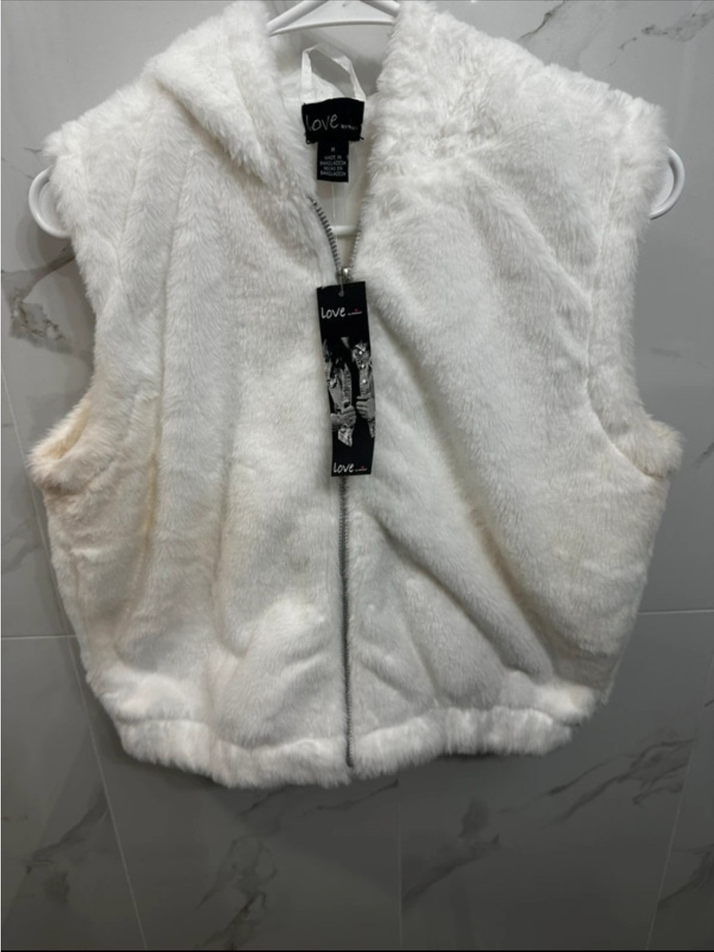 Love Plush Faux-Fur Hooded Vest - White